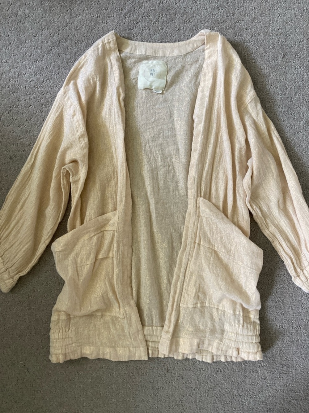 HEI HEI Daybreak Metallic Shimmer cardigan, XS/Small.